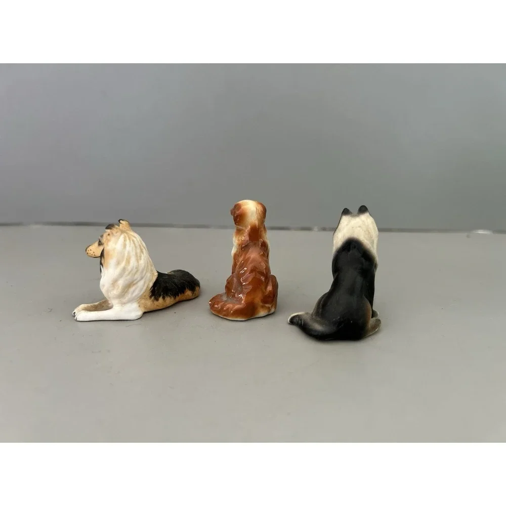 Vintage Lot of Ceramic Collie Dog Porcelain Figurines Sitting Laying Miniatures